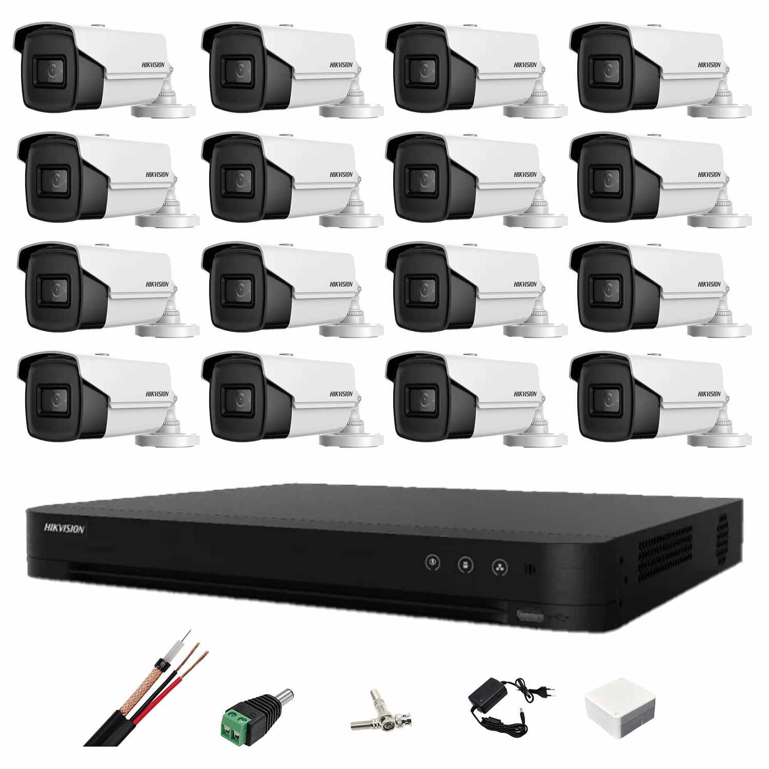 Sistem supraveghere video Hikvision 16 camere 4 in 1 8MP 2.8mm, IR 60m, DVR 16 canale 4K , accesorii montaj