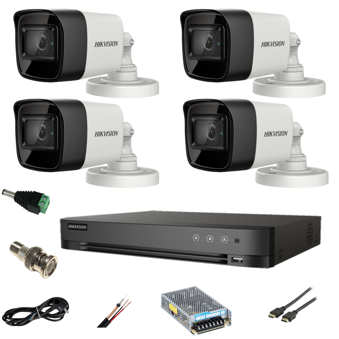 Sistem supraveghere video ultra profesional Hikvision 4 camere Ultra HD 8MP 4K, DVR 4 canale, full accesorii, live internet