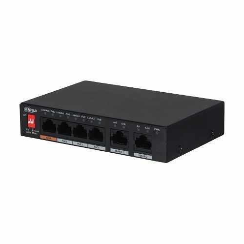 Switch Dahua PFS3006-4ET-60-V2 PoE 4+2 porturi, 250m, 30W, 60W