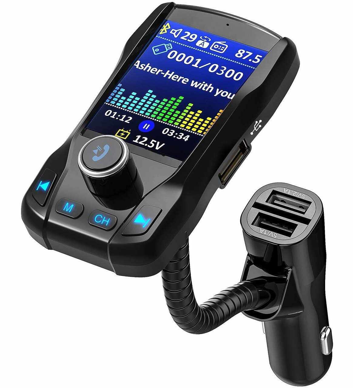 Modulator FM Transmitator Auto Techstar® EQ-Onever, Bluetooth 4.0, Wireless, Onever, cu Display 1.8