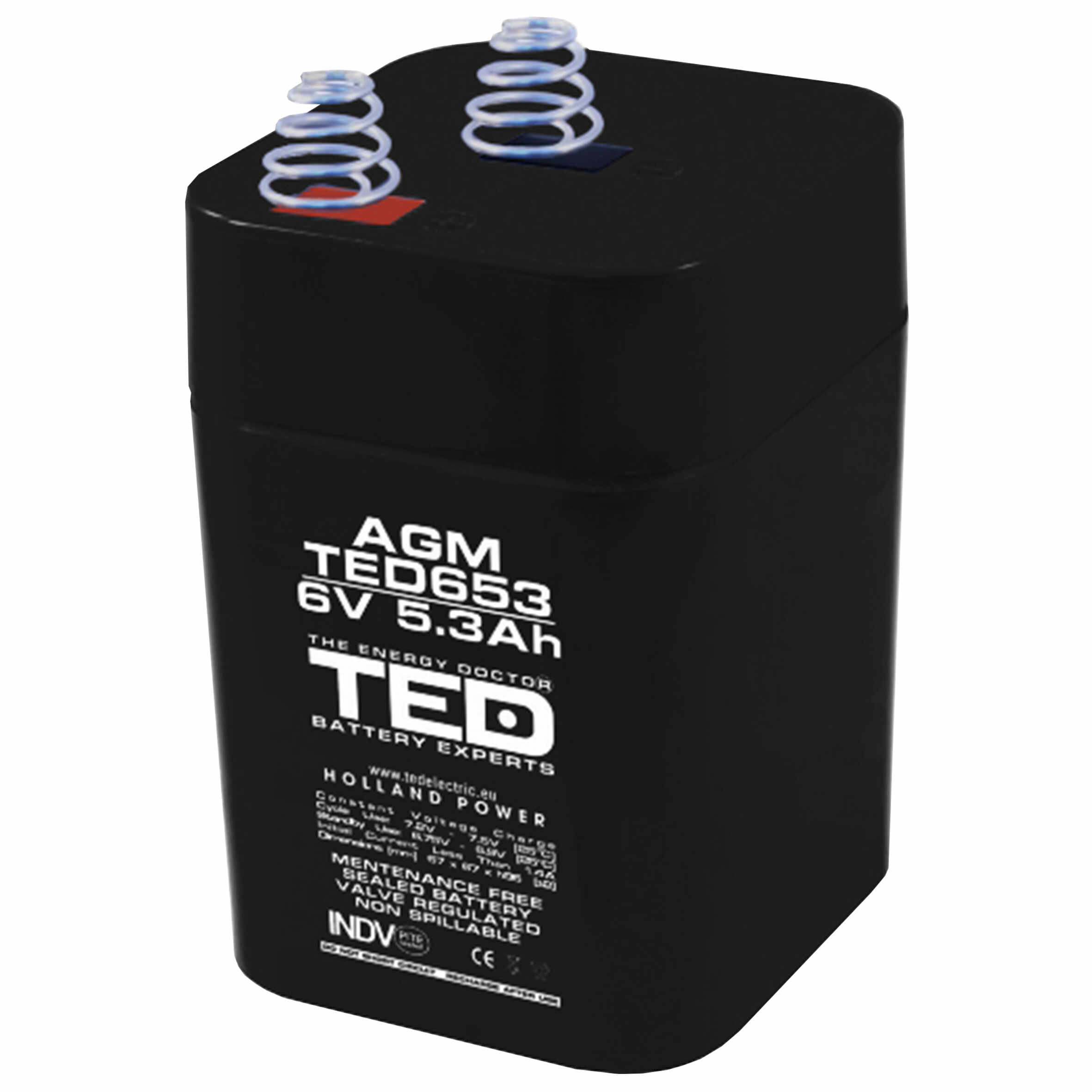 Acumulator AGM VRLA 6V 5,3A dimensiuni 67mm x 67mm x h 97mm cu arcuri tip 4R25 TED Battery Expert Holland TED002952 (10)