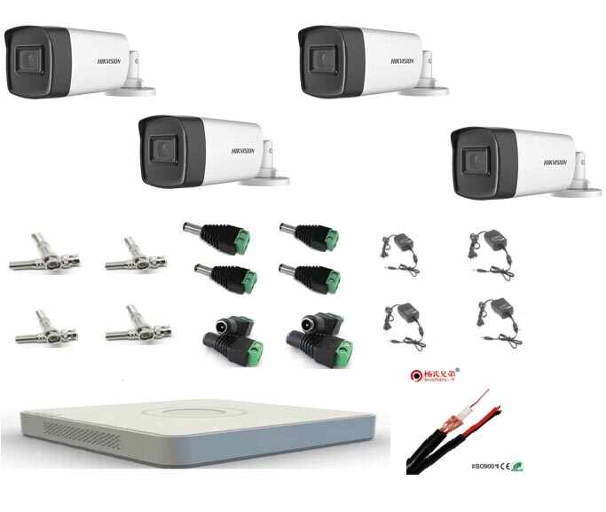Kit complet 4 camere supraveghere exterior full hd Hikvision 1080P 80 m IR