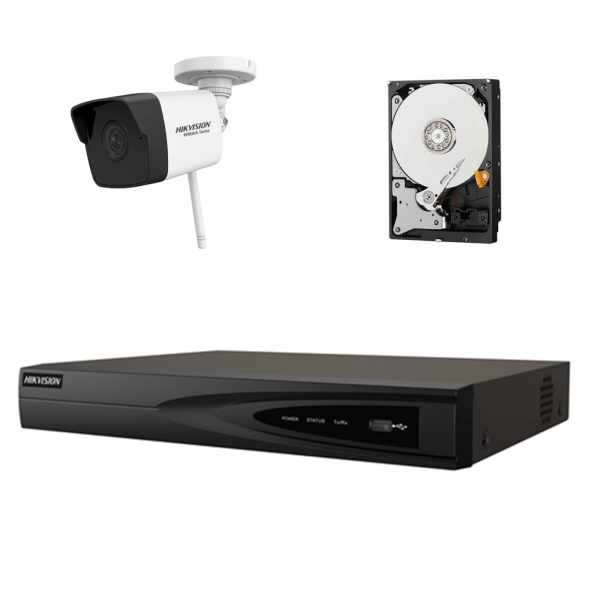 Kit de supraveghere cu o camera wireless 2MP, 30m IR, lentila 2.8mm, NVR 4 canale, rezolutie pana la 4K, HDD inclus