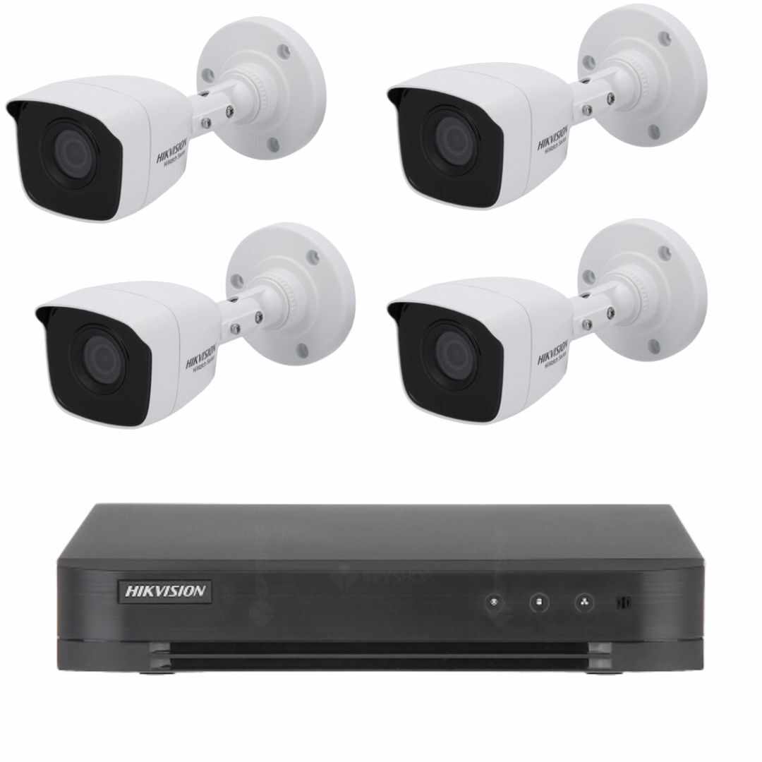 Kit de supraveghere Hikvision cu 4 camere, 5 Megapixeli, Infrarosu 20m, Lentila 2.8mm,