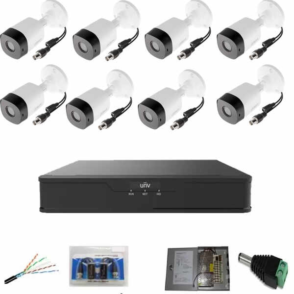 Sistem supraveghere exterior AHD 1080p 8 camere FULL HD 20m IR, DVR 8 canale, accesorii