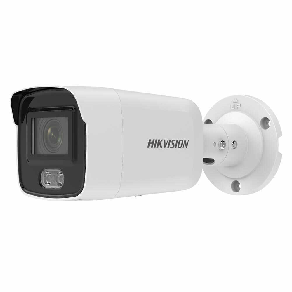 Camera supraveghere IP exterior Hikvision ColorVu DS-2CD2027G2-LU28C, 2 MP, 2.8 mm, lumina alba 40 m, PoE, slot card, microfon