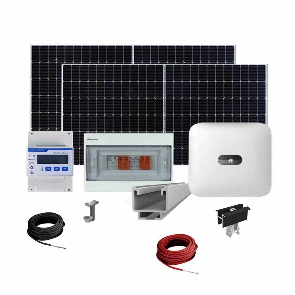 Sistem Fotovoltaic complet cu montaj si dosar prosumator inclus 10 kWp, invertor trifazat hibrid Huawei si 22 panouri Canadian Solar, montaj pe acoperis inclinat