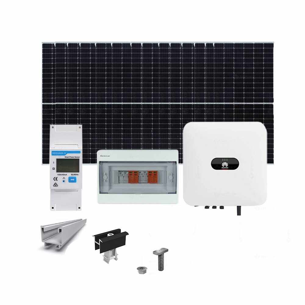 Sistem Fotovoltaic complet cu montaj si dosar prosumator inclus 5 kWp, invertor monofazat hibrid Huawei si 11 panouri Canadian Solar, montaj pe acoperis inclinat