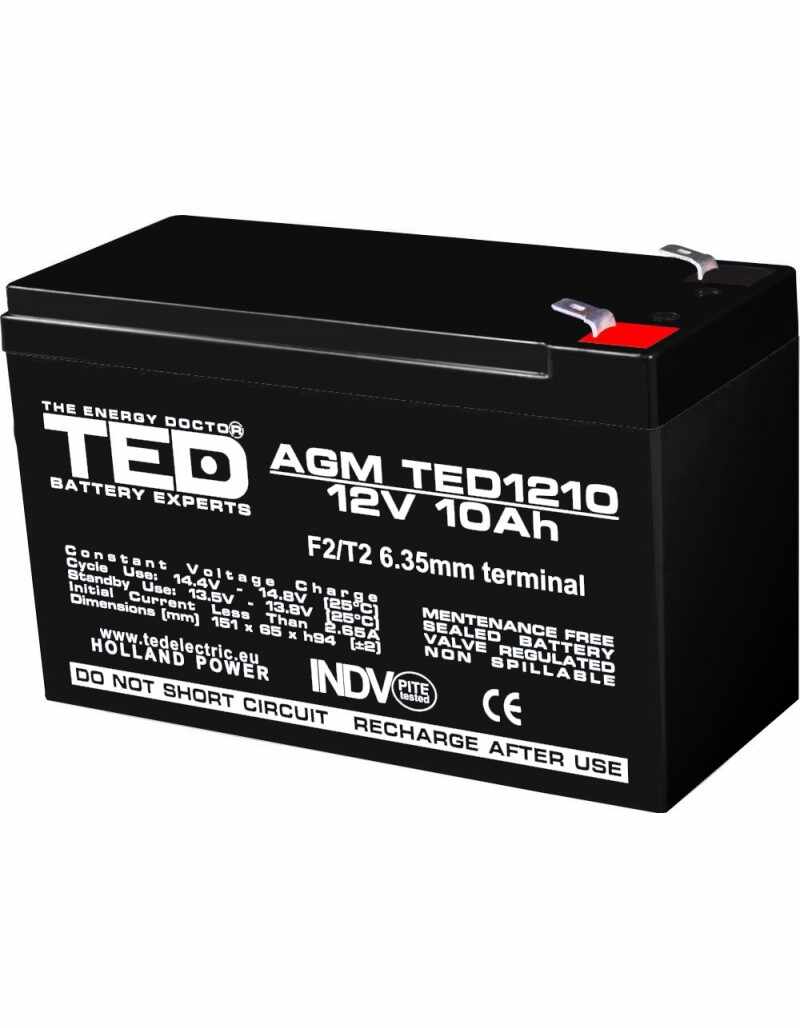 Acumulator AGM VRLA 12V 10A dimensiuni 151mm x 65mm x h 95mm F2 TED Battery Expert Holland TED002730 (5)