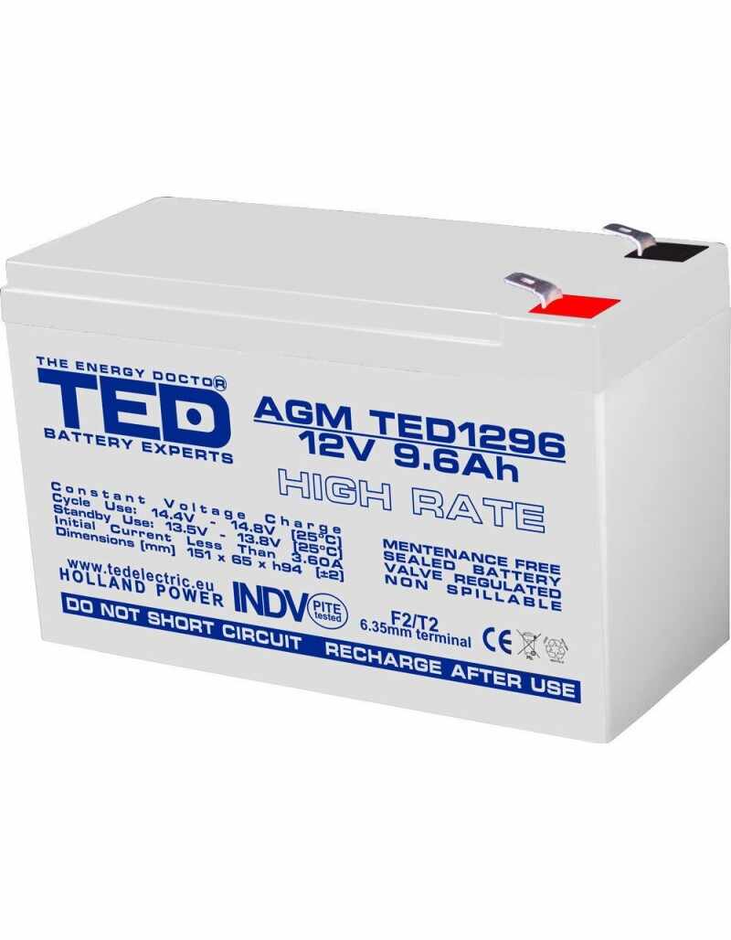 Acumulator AGM VRLA 12V 9,6A High Rate 151mm x 65mm x h 95mm F2 TED Battery Expert Holland TED003324 (5)