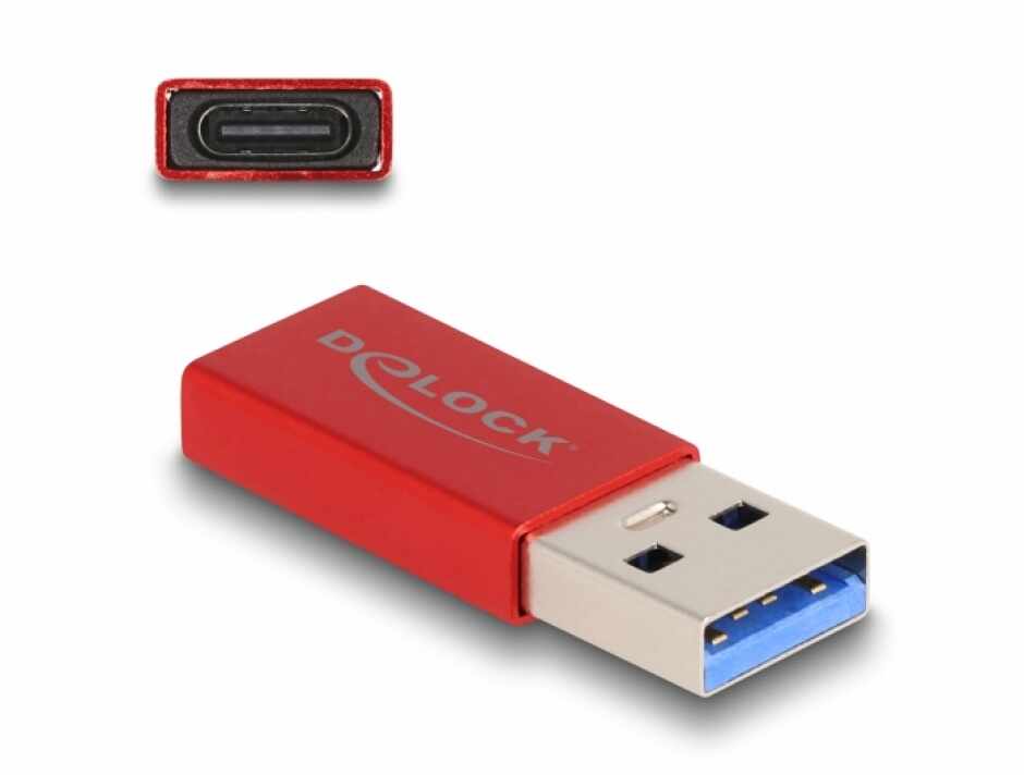 Adaptor activ USB 3.2 Gen2-A la USB type C T-M Rosu, Delock 60044