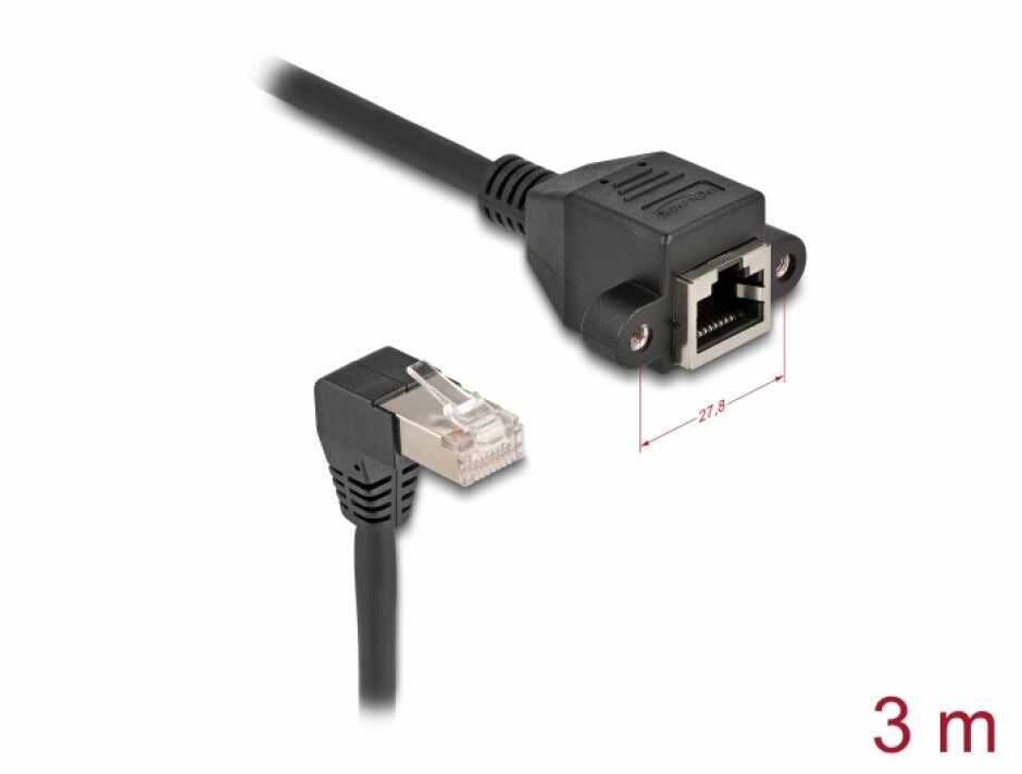 Cablu prelungitor de retea RJ45 cat.6A S/FTP drept/unghi 3m Negru, Delock 80313