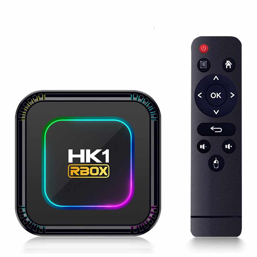 TV Box Techstar® HK1 K8 RK3528 Smart Media Player, 8K, RAM 4GB, ROM 32GB, Bluetooth 5.0, Android 13, RK3528 Quad Core ARM Cortex-A53, Culori RGB Programabile, Telecomanda IR, Negru