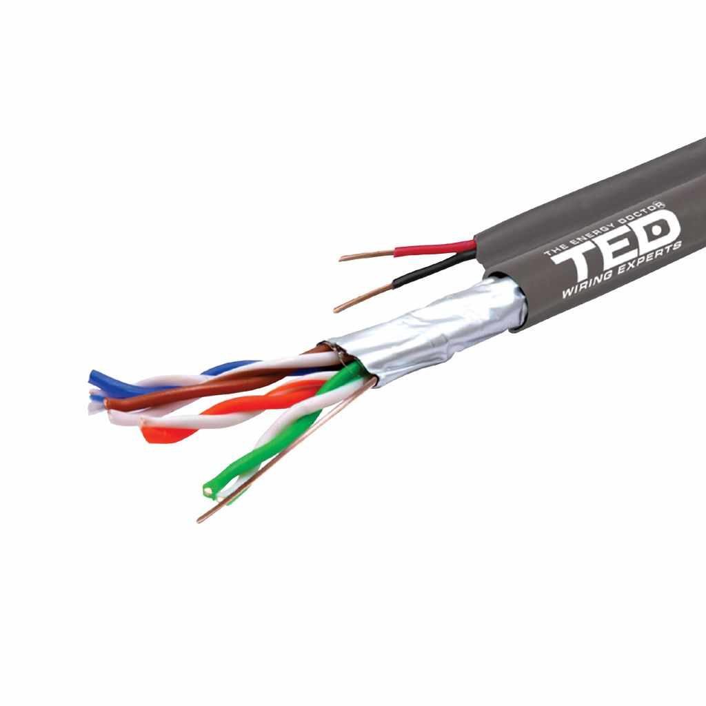 Cablu FTP cat.5e Cupru + 2 fire x 0,75 mm cupru multifilare de alimentare rola 305ml TED Wire Expert TED002389