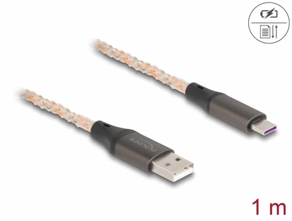 Cablu USB 2.0-A la USB type C cu RGB 1m, Delock 88164