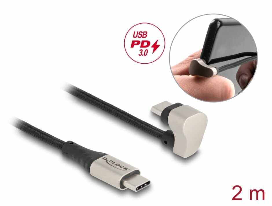 Cablu USB 2.0 type C la USB type C unghi 180 grade PD 60W 2m, Delock 88160