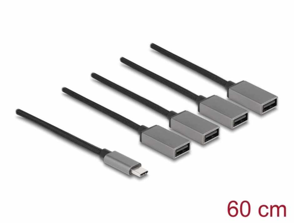 HUB USB type C la 4 x USB-A 0.6m, Delock 64210