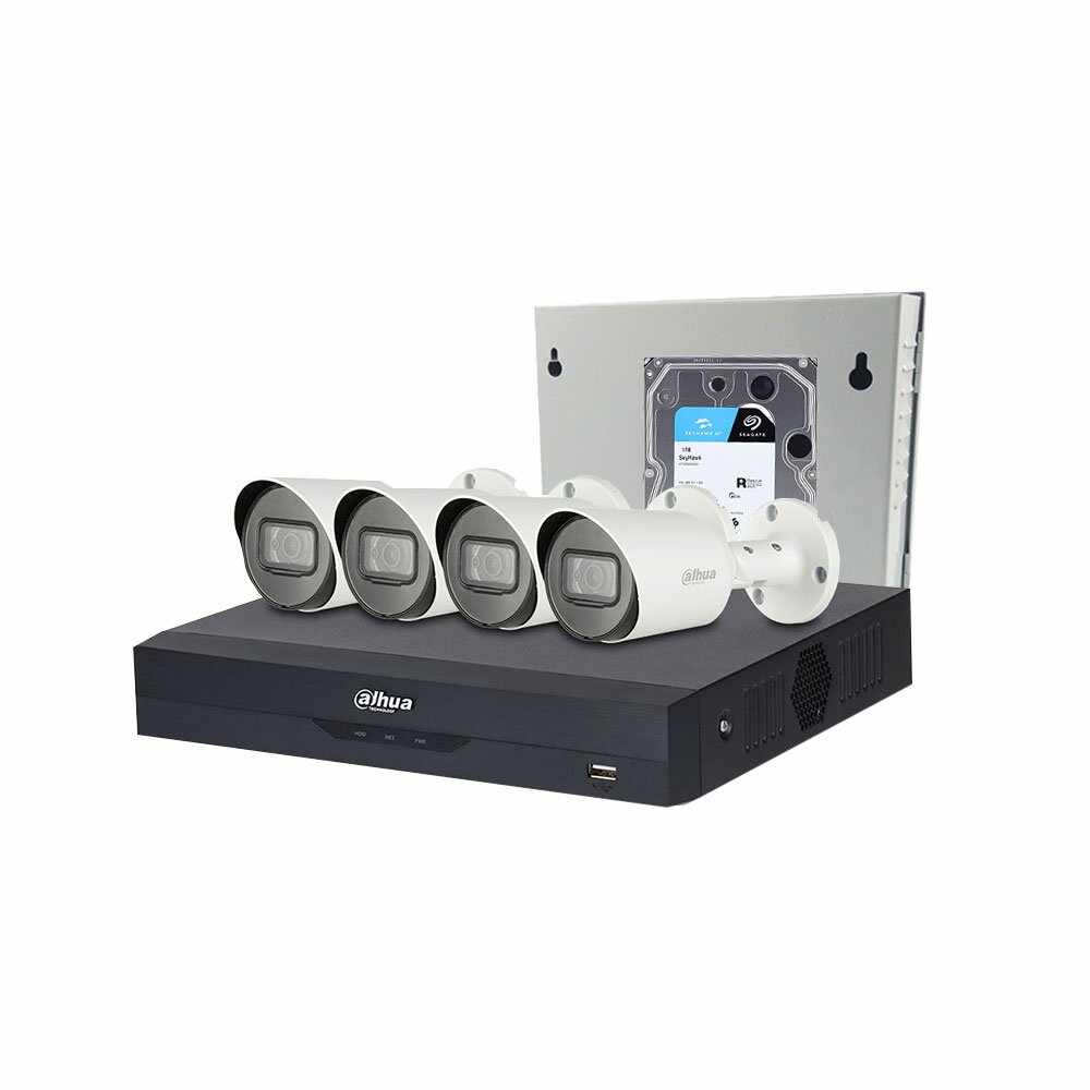 Sistem supraveghere exterior middle Dahua DH-C4EXT30-2MP, 4 camere, 2 MP, IR 30 m, POS, IoT, HDD 1TB
