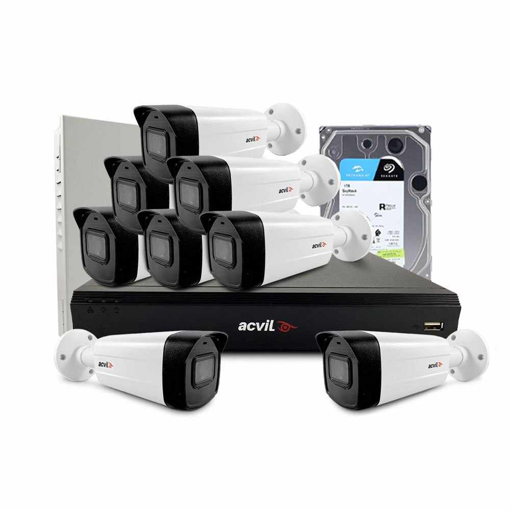 Sistem supraveghere exterior middle Acvil Pro ACV-M8EXT40-4K, 8 camere, 4K, IR 40 m, 2.8 mm, audio prin coaxial, HDD 1TB