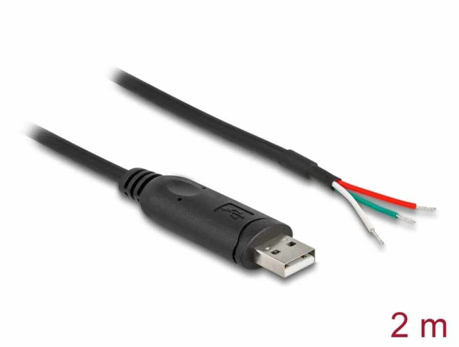 Cablu USB 2.0-A la Serial RS-485 cu 3 x fire deschise 2m, Delock 63509