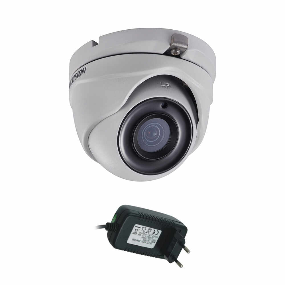 Camera supraveghere Dome Hikvision DS-2CE56H0T-ITMF, 5 MP, IR 20 m, 2.8 mm + alimentator