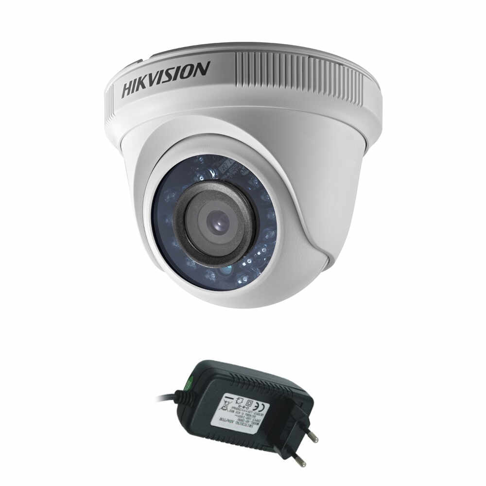 Camera supraveghere Dome Hikvision TurboHD DS-2CE56D0T-IRPF, 2 MP, IR 20 m, 2.8 mm + alimentator