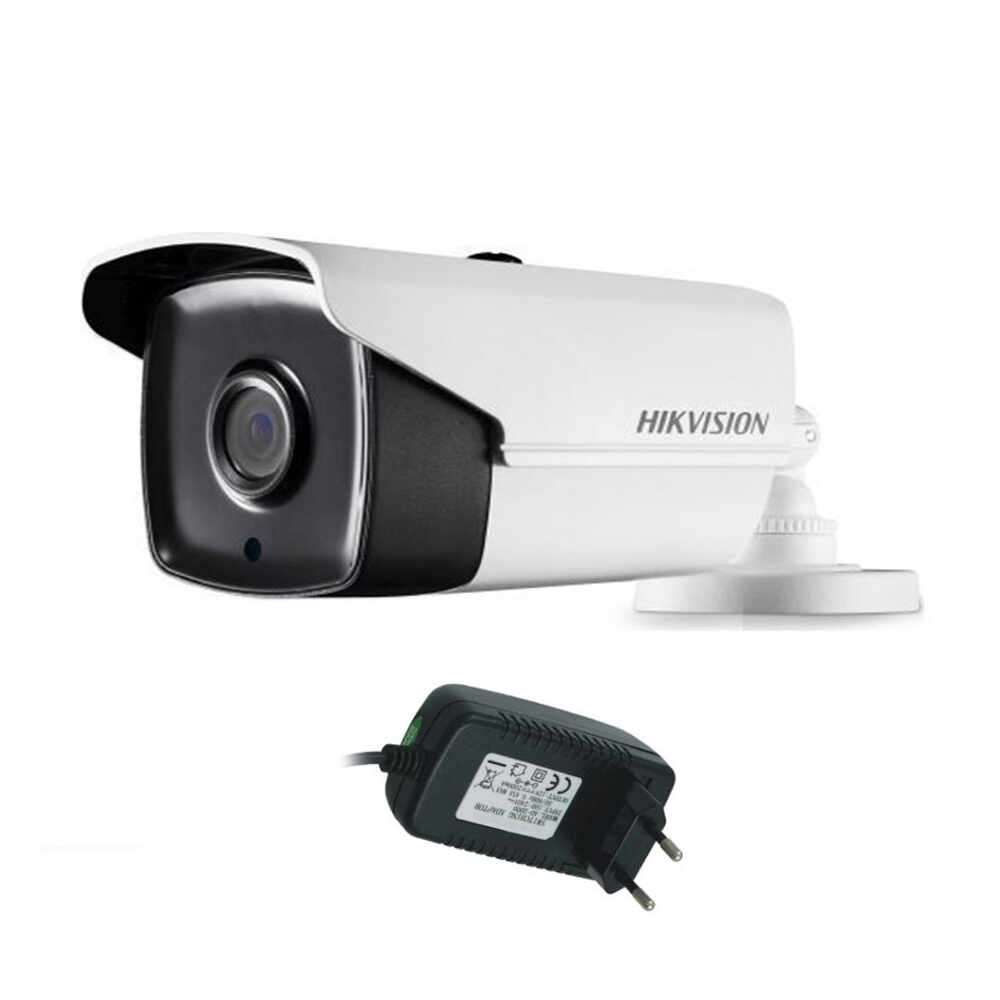 Camera supraveghere exterior Hikvision TurboHD DS-2CE16C0T-IT3F, 1 MP, IR 40 m, 2.8 mm + alimentator