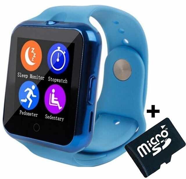 Ceas Smartwatch cu Telefon iUni V88,1.22 inch, BT, 64MB RAM, 128MB ROM, Albastru + Card MicroSD 4GB Cadou