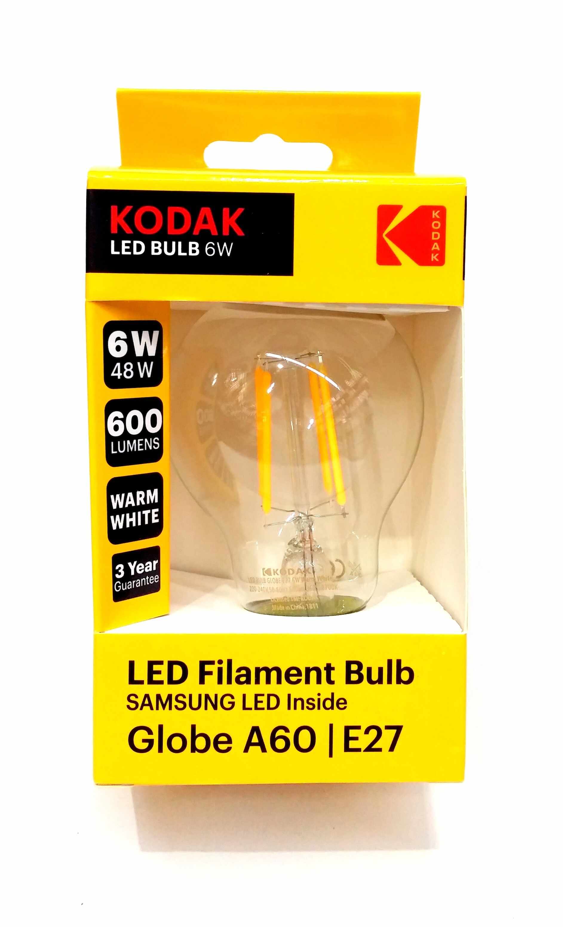 Kodak Bec Led A 60 E 27 600 Lm 6 W Filament Clear/Warm 30419186