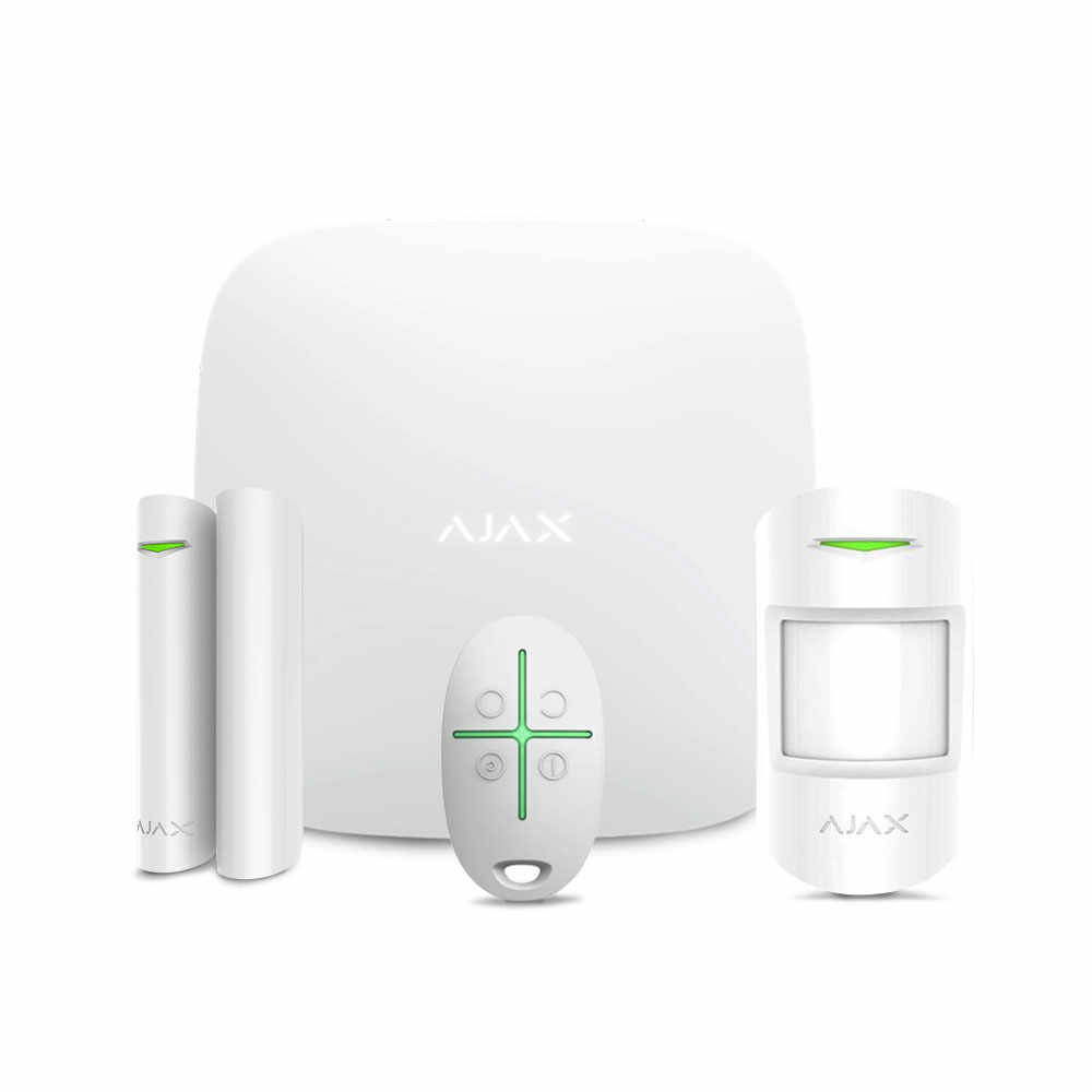 Sistem de alarma wireless Ajax Starter kit WH, 868/915 MHz, 2000 m, pet immunity