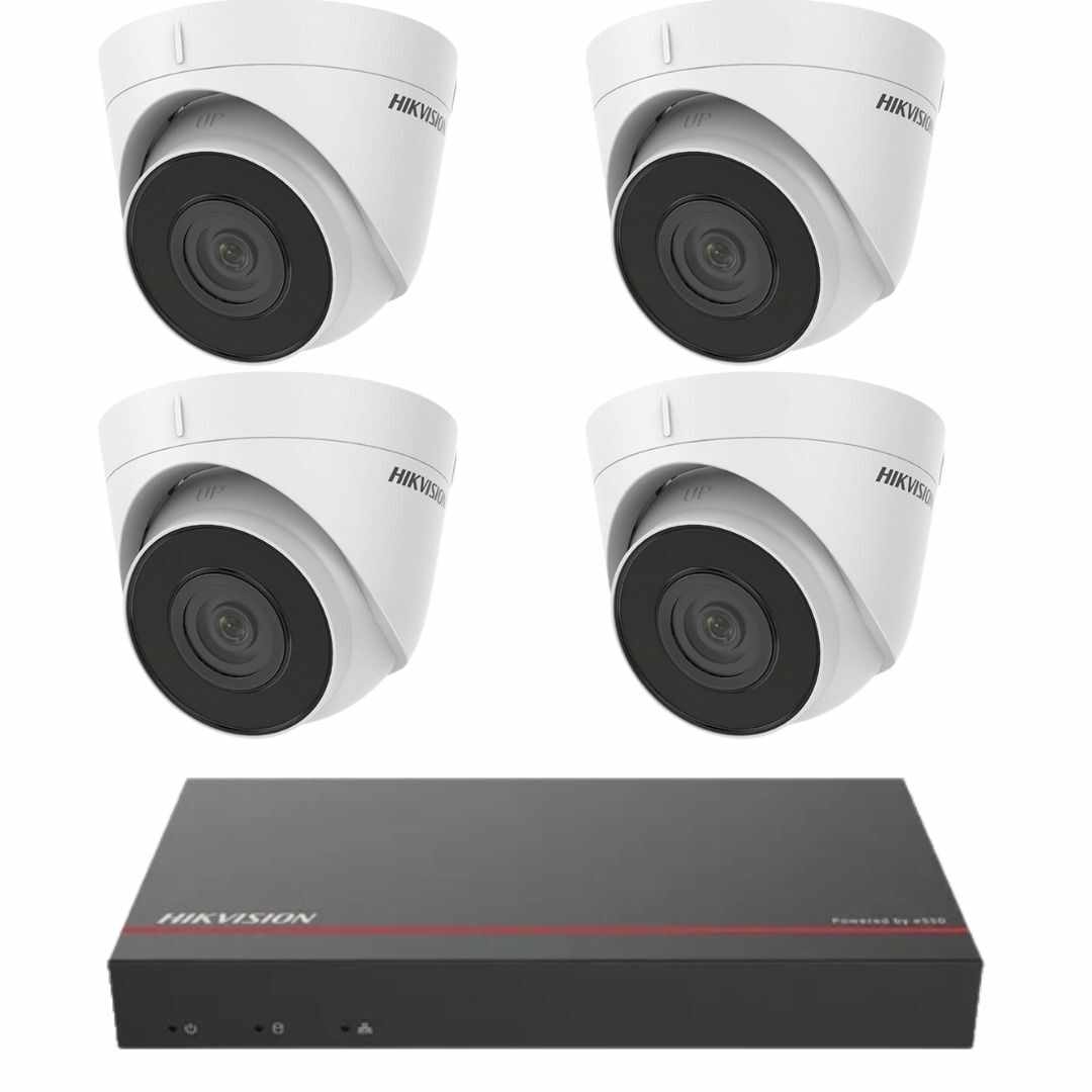 Kit supraveghere Hikvision 4 camere IP 2MP IR30m PoE NVR 4 canale 4MP SSD 1TB Preinstalant