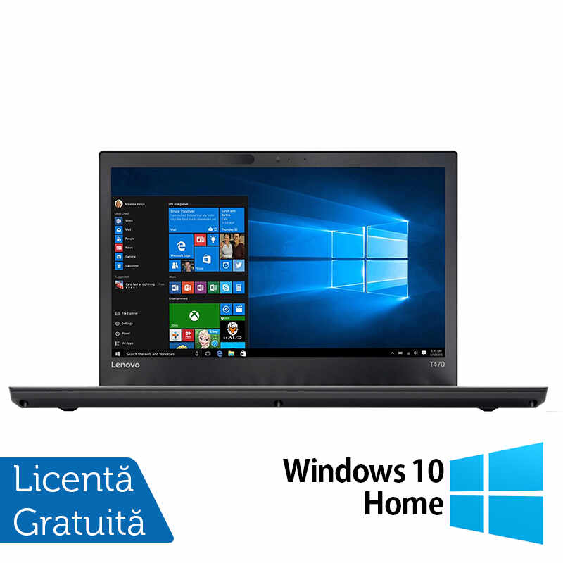 Laptop Refurbished LENOVO ThinkPad T470, Intel Core i5-6300U 2.40 - 3.00GHz, 8GB DDR4, 256GB SSD, 14 Inch HD, Webcam + Windows 10 Home