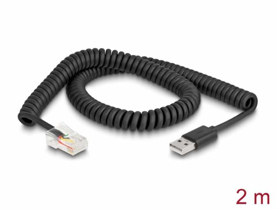 Cablu spiralat USB 2.0-A la RJ50 2m, Delock 90602