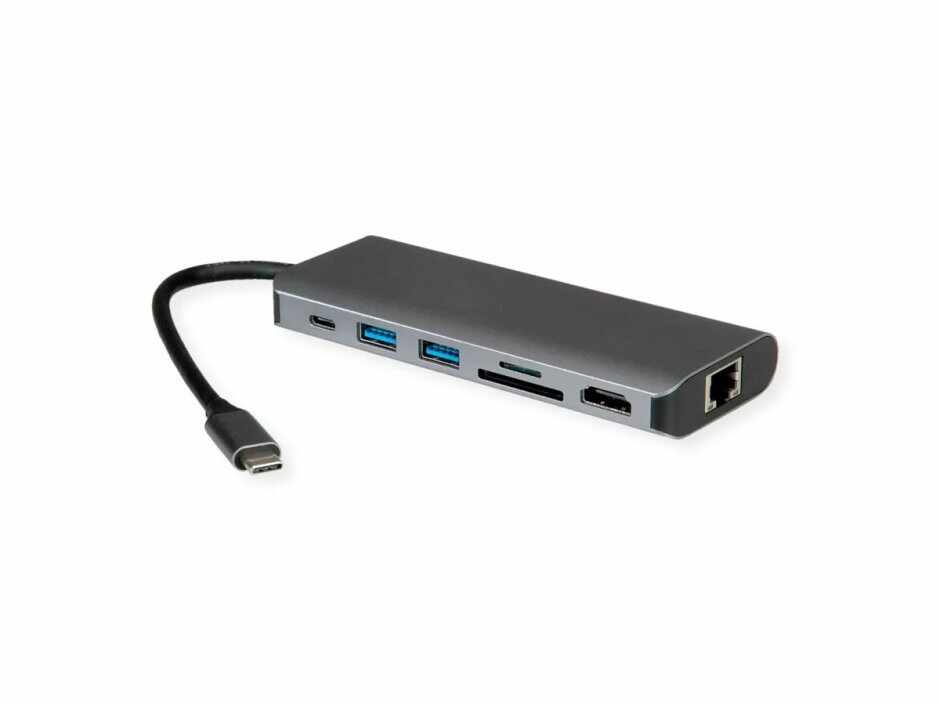 Docking station USB type C la HDMI 8K30Hz/2 x USB-A/1x SD/Micro SD/Gigabit + PD, Roline 12.02.1123