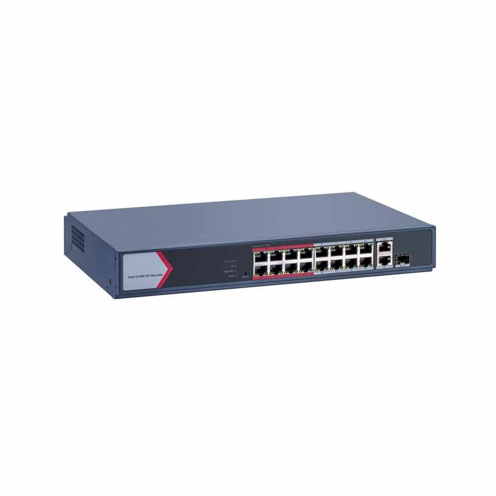 Switch cu 16 porturi Hikvision DS-3E1318P-EI/M, 7.2 Gbps, 5.36 Mpps, 16 000 MAC, PoE, cu management