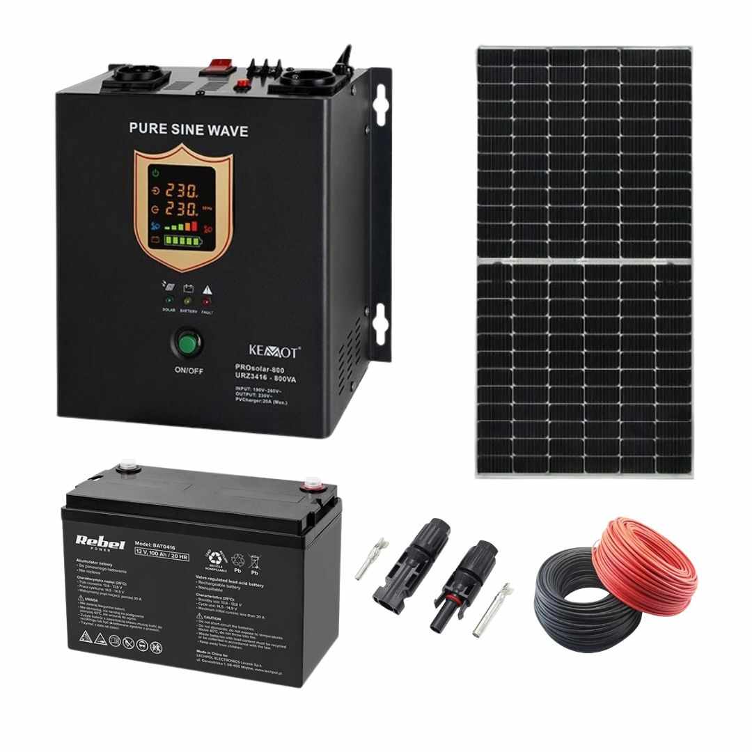 Sistem Fotovoltaic 500W Hibrid consum propriu din retea cu incarcare automata si Baterie gel 100A inclusa
