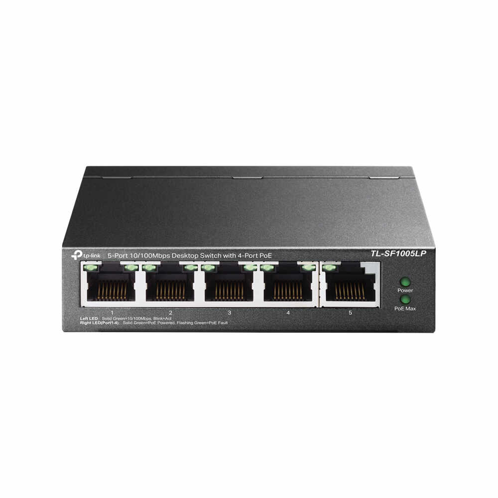 Switch cu 5 porturi TP-Link TL-SF1005LP V2, 4 porturi PoE, 2K MAC, 1 Gbps, fara management