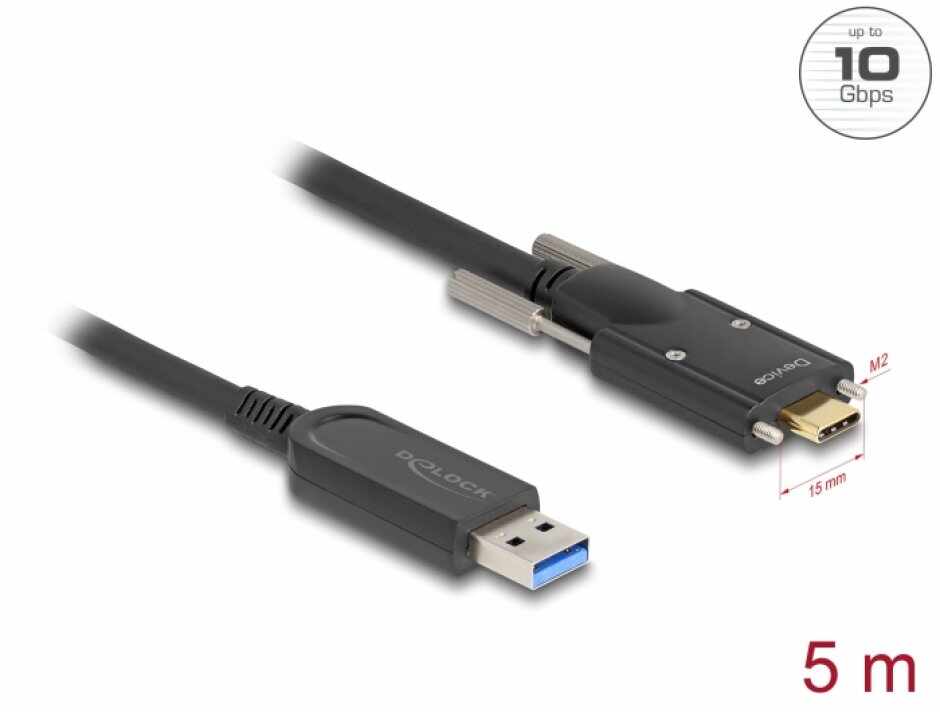 Cablu activ optic USB 3.2 Gen1-A la USB type C cu suruburi T-T 5m, Delock 83200