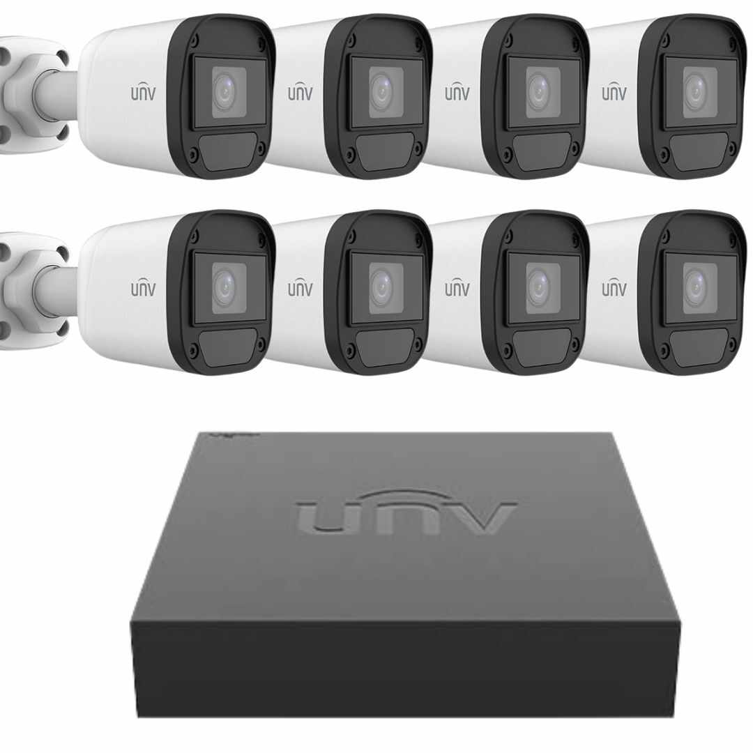 Kit supraveghere Uniview 8 camere 2MP IR 20m XVR 8 canale 2MP + 2 canale IP 6MP
