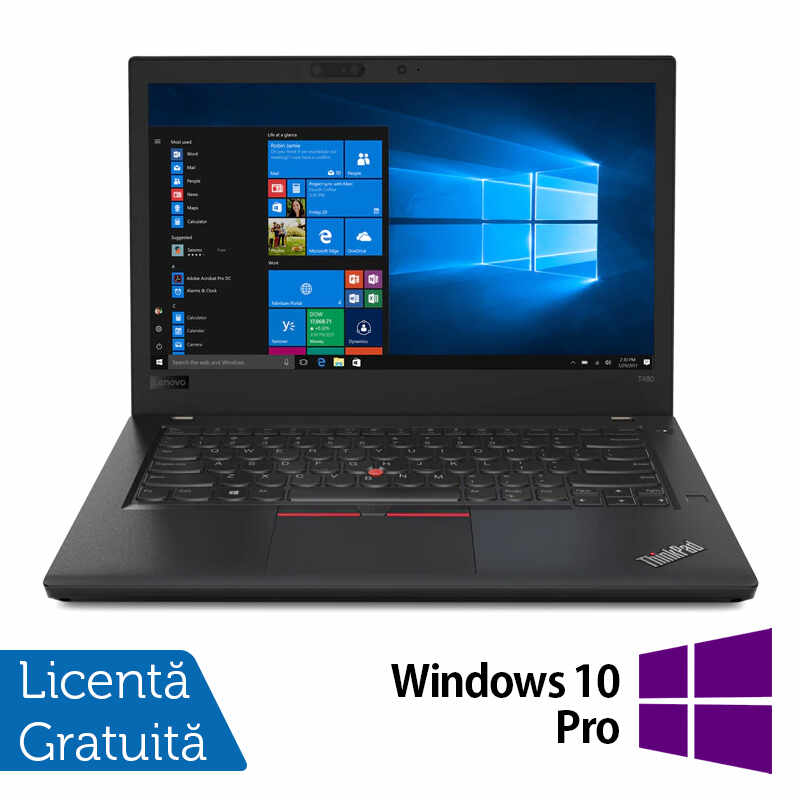 Laptop Refurbished LENOVO ThinkPad T480, Intel Core i5-8250U 1.60 - 3.40GHz, 8GB DDR4, 256GB SSD, 14 Inch Full HD, Webcam + Windows 10 Pro