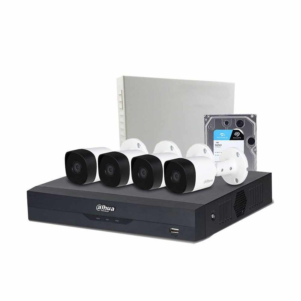 Sistem supraveghere exterior middle Dahua DH-C4EXT20-2MP, 4 camere, 2 MP, IR 20 m, POS, IoT, HDD 1TB