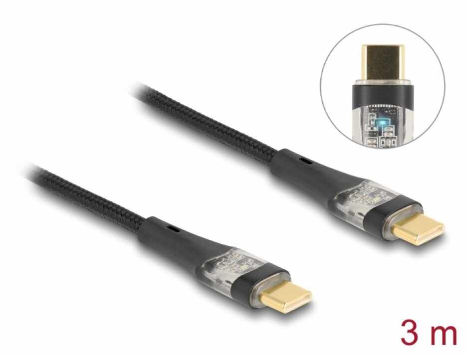 Cablu USB 2.0 type C PD 3.0 100W E-Marker T-T 3m brodat Negru, Delock 80765