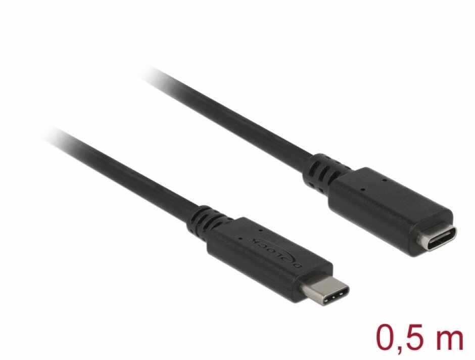 Cablu prelungitor USB 3.2 Gen2 tip C T-M 4K60Hz/60W 0.5m Negru, Delock 85532