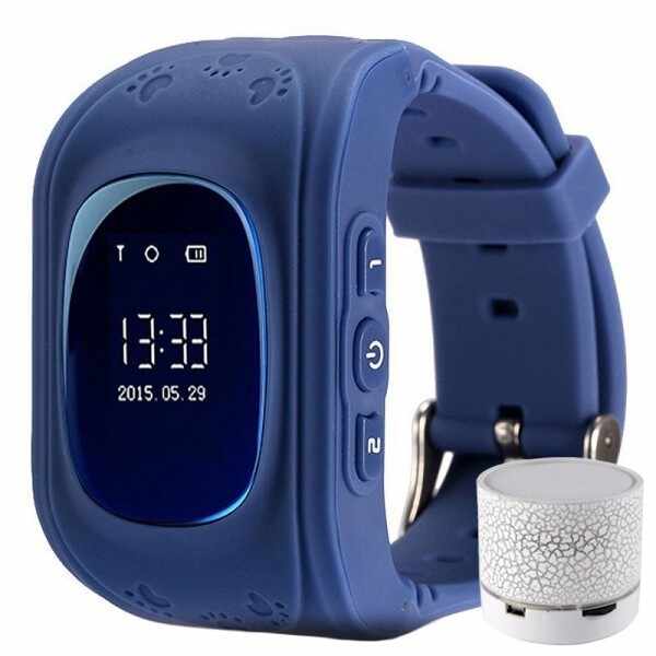 Ceas cu GPS Tracker si Telefon pentru copii iUni Kid60, BT, Apel SOS, Activity & sleep, Bleumarin + Boxa Cadou