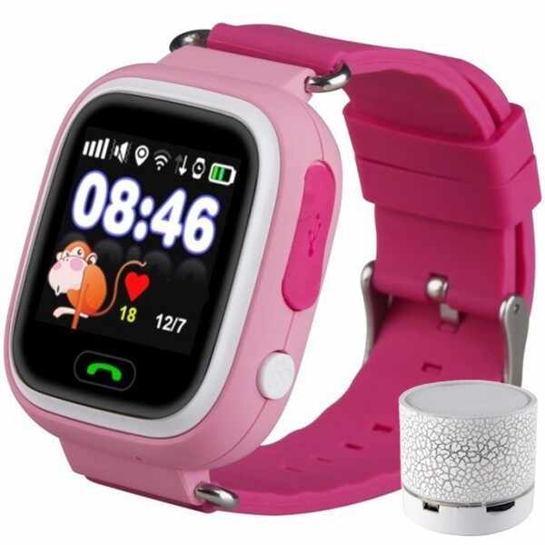 Ceas Smartwatch cu GPS Copii iUni Kid100, Touchscreen, BT, Telefon incorporat, Buton SOS, Pink + Boxa Cadou 