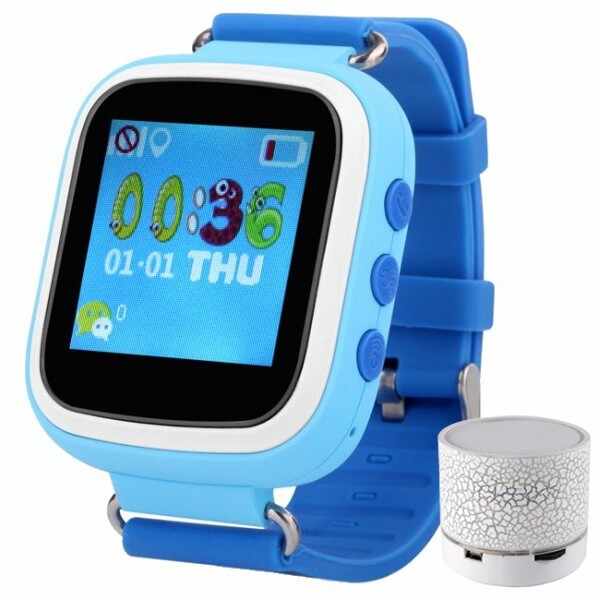 Ceas Smartwatch cu GPS Copii iUni Kid90, Telefon incorporat, Buton SOS, BT, LCD 1.44 Inch, Blue + Boxa Cadou