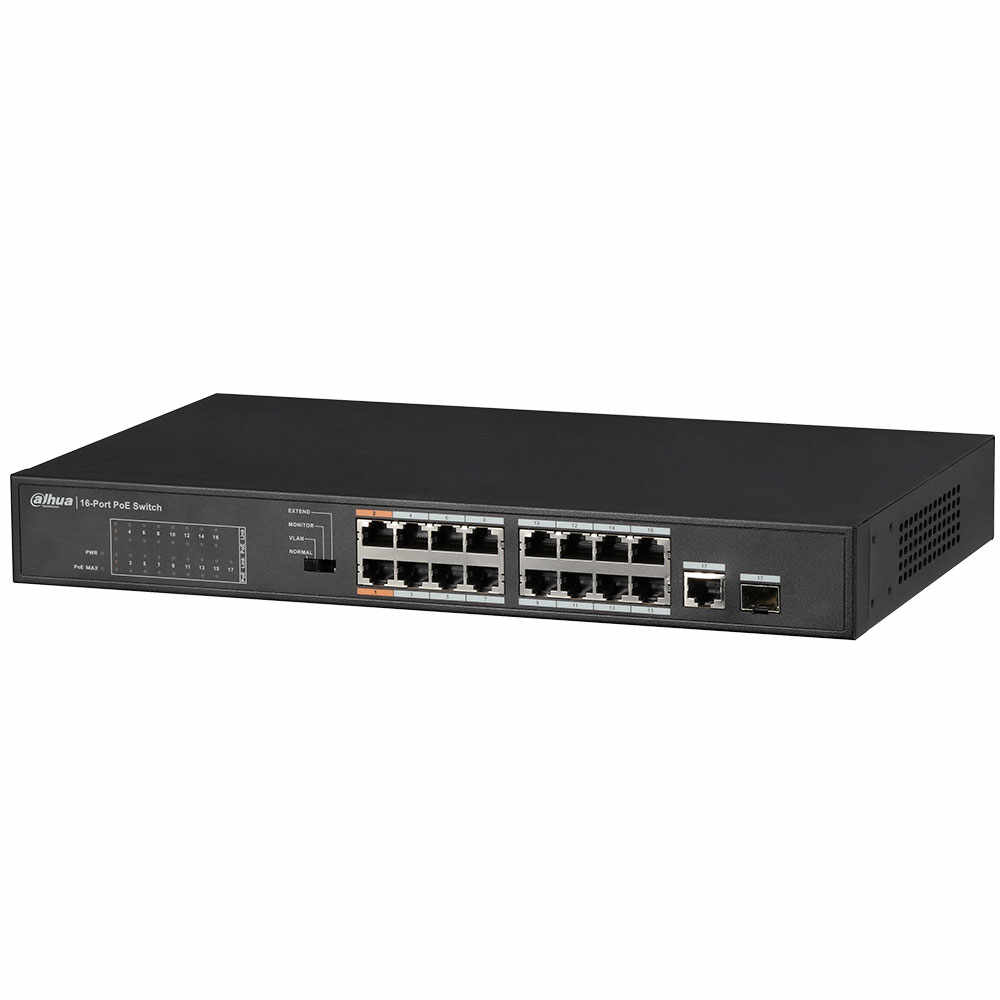 Switch cu 16 porturi PoE Dahua PFS3117-16ET-135, 4000 MAC, 5.2 Gbps