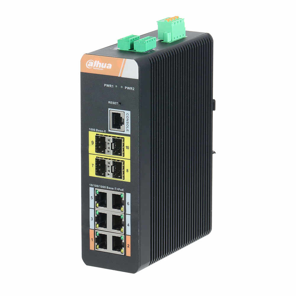 Switch cu 6 porturi PoE Dahua PFS4410-6GT-DP, 8000 MAC, 28 Gbps, cu management