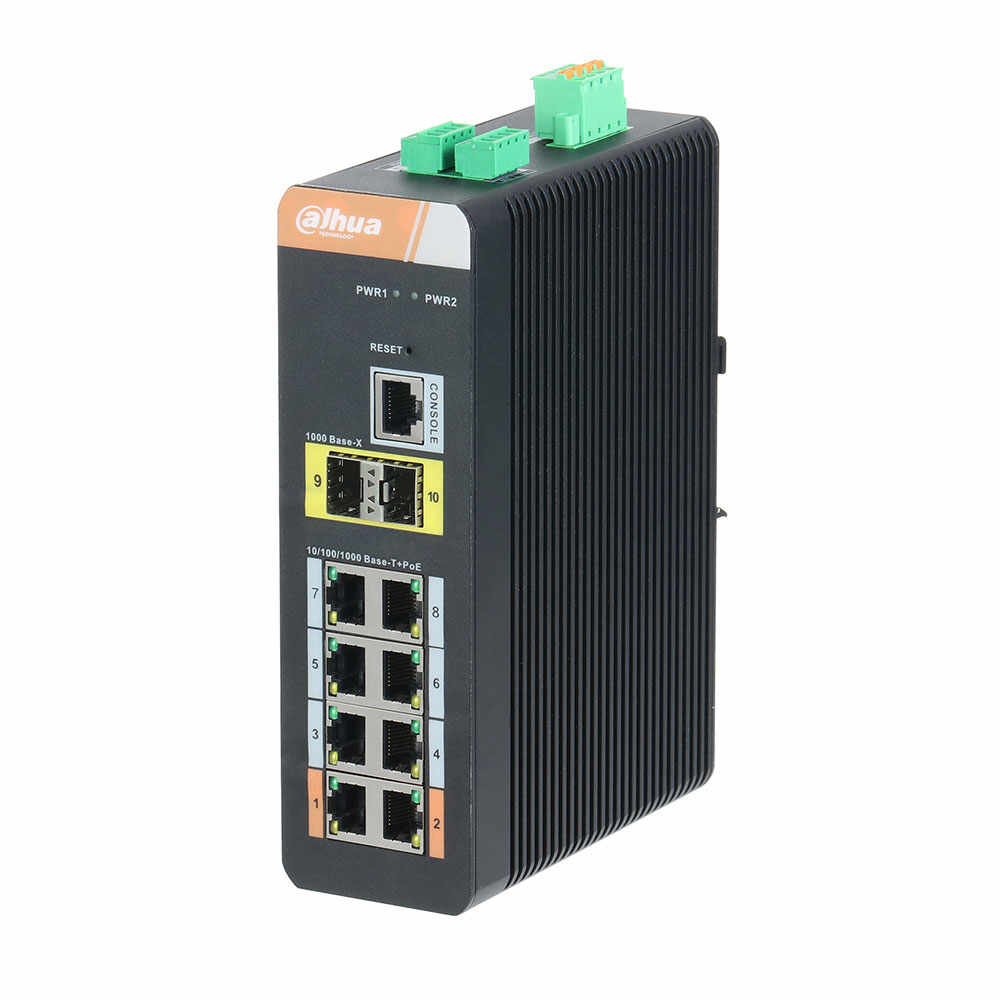 Switch cu 8 porturi PoE Dahua PFS4210-8GT-DP, 8000 MAC, 28 Gbps, cu management