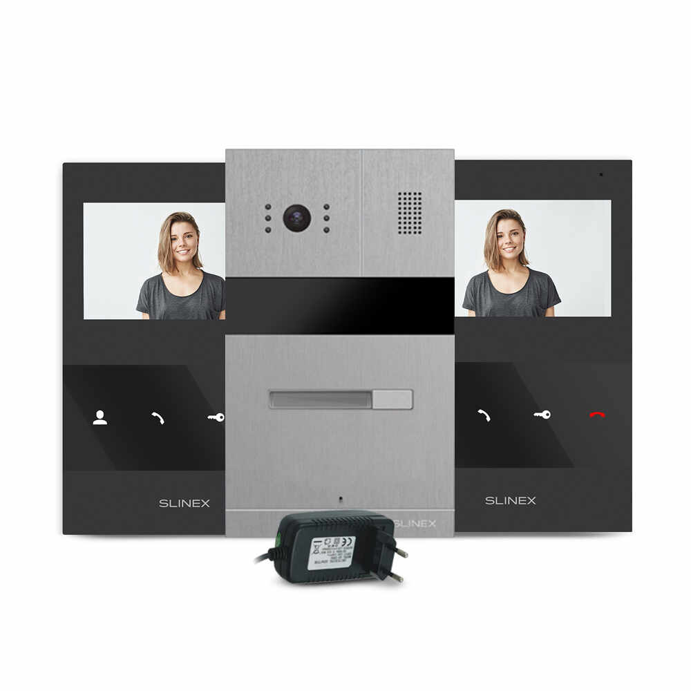Kit videointerfon RFID Slinex MA-01-IR-CUT-2XSQ-04M-B-PA12/2A, 1 familie, ingropat/aparent, 4.3 inch, IR 1.5 m, Full HD